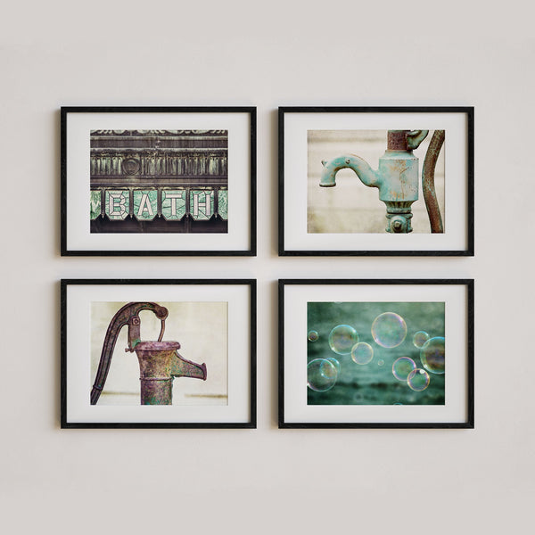 Sunset Studio Bathroom & Laundry Room Aqua & Teal Bubbles, Sign and Water Pumps