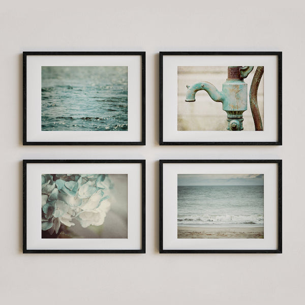 Sunset Studio Bathroom & Laundry Room Pastel Blue Beach, Floral and Rustic Pitcher Pump