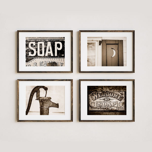 Sunset Studio Bathroom & Laundry Room Sepia Soaps, Pump and Outhouse Moon