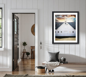 Modern White Barn at Sunset