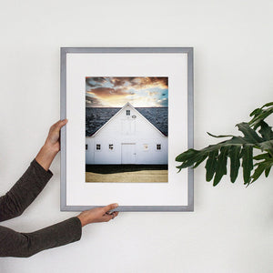 Modern White Barn at Sunset