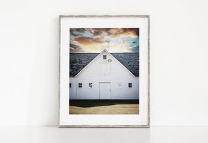 Modern White Barn at Sunset