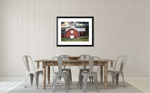 Red Oval-Shaped Barn at Sunset