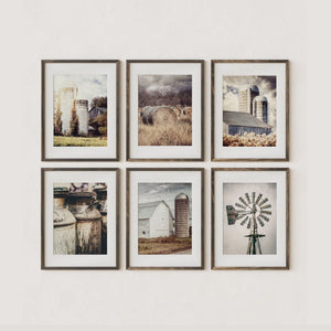 Sunset Studio Farmhouse Decor Beige and Grey Barns, Hay, Milk Cans and Windmill