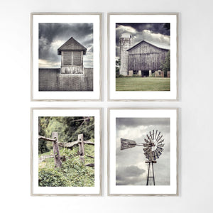 Sunset Studio Farmhouse Decor Grey Barn, Windmill, Fence and Cupola