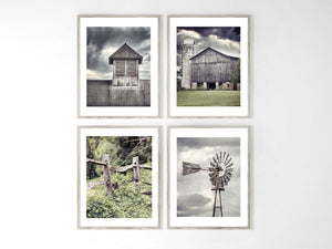Sunset Studio Farmhouse Decor Grey Barn, Windmill, Fence and Cupola