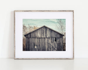 Grey Barn with an Aqua Teal Toned Sky
