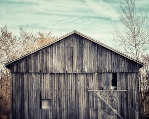 Grey Barn with an Aqua Teal Toned Sky