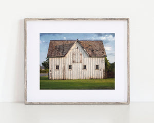 Modern White Barn at Sunset Landscape
