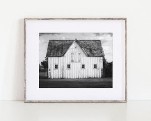 Modern White Barn at Sunset Landscape