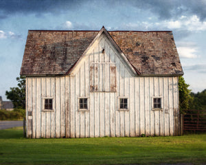 Modern White Barn at Sunset Landscape