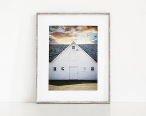 Modern White Barn at Sunset