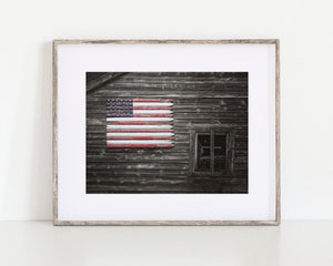 Patriotic Grey Barn with American Flag
