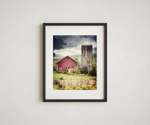 Red Barn with Silo in the Fall