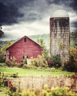 Red Barn with Silo in the Fall