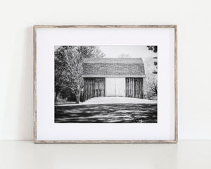 Rural Barn in the Trees in Black and White